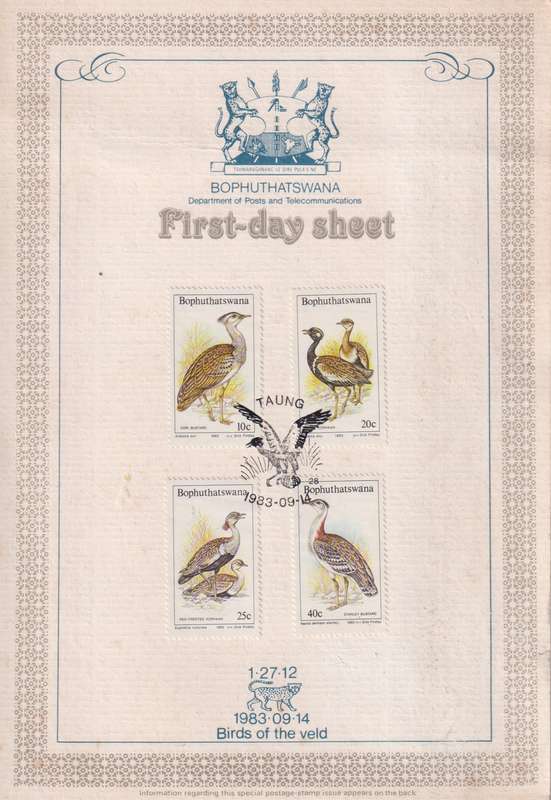 Stamps First Day Sheet Bophuthatswana