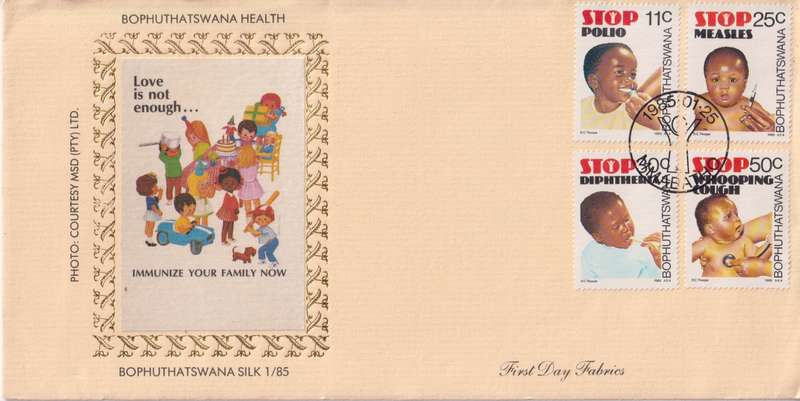 FDC Silk Cover Limited Addition Bophuthatswana 1985 Health