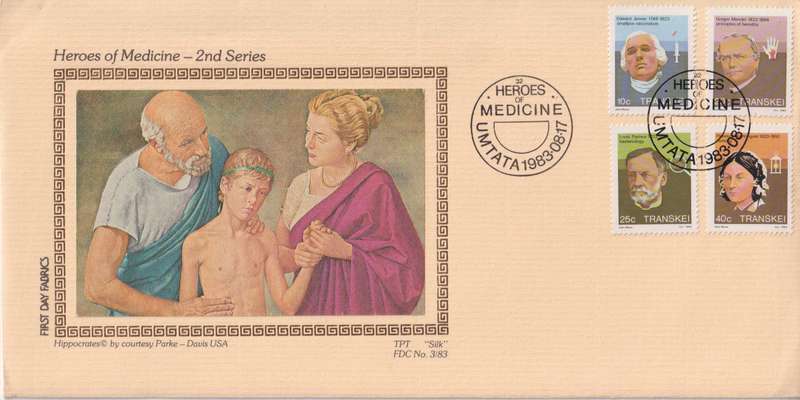 FDC Silk Cover Limited Addition Transkei 1983 Famous People of Medicine