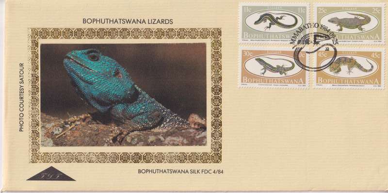 FDC Silk Cover Limited Addition Bophuthatswana  1984 Lizards