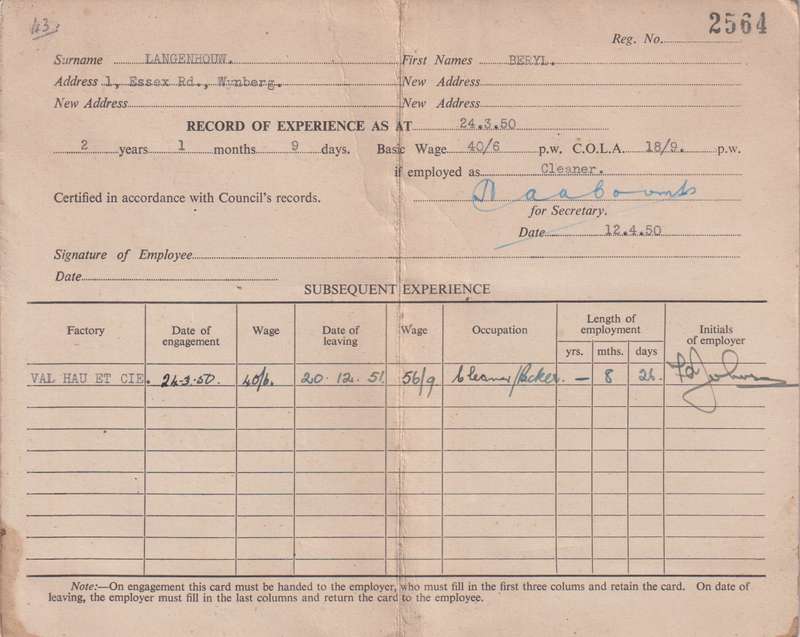 Employee Service Card