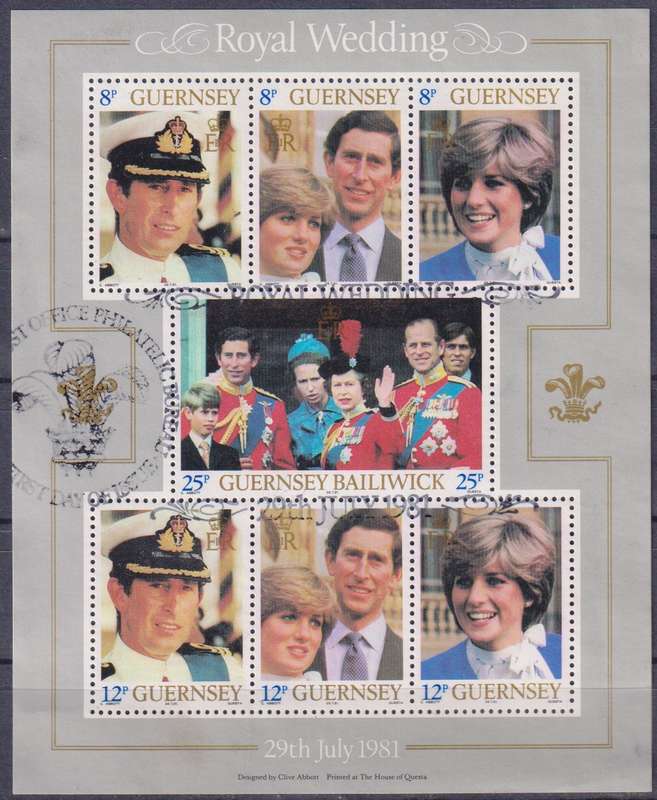 Stamps Guernsey 1981 Royal wedding, Lady Diana Spencer and Prins Charles