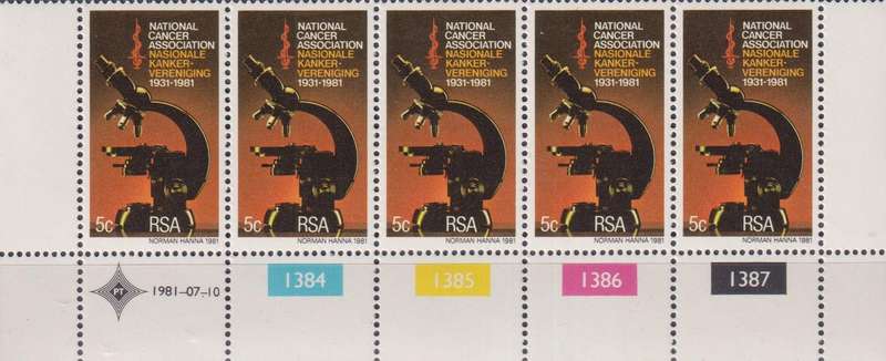 Stamp Control Blocks RSA 1981 The 50th Anniversary of National Cancer Association