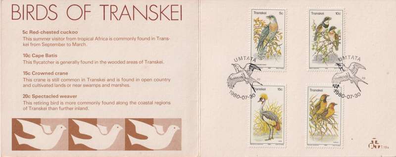 Stamp Cards Transkei 1980 Birds