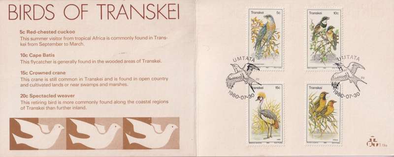 Stamp Cards Transkei 1980 Birds