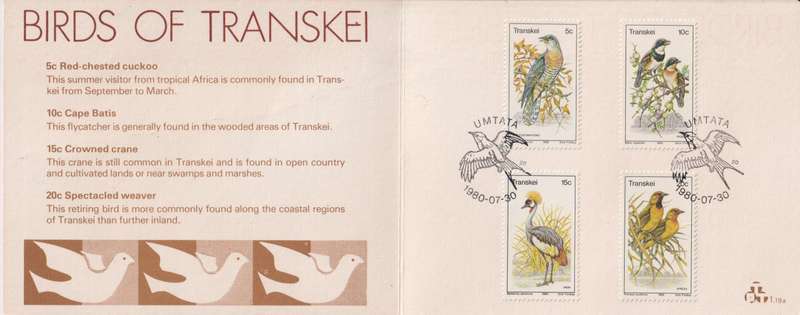 Stamp Cards Transkei 1980 Birds