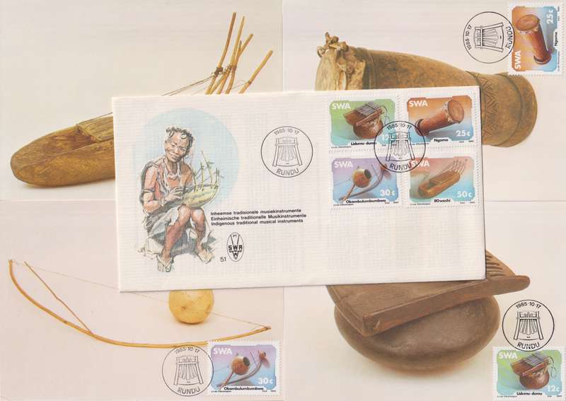 Maxi Card Set of 4 With FDC 1985 Traditional Musical Instruments
