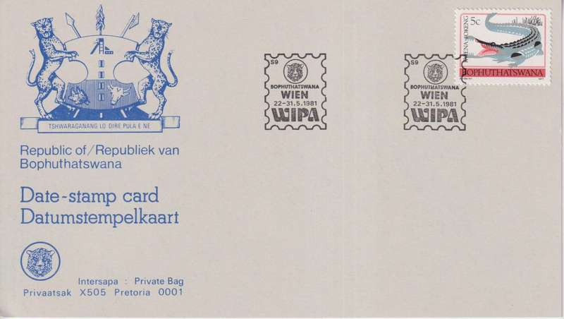 Stamps Date Stamp card Bophuthatswana