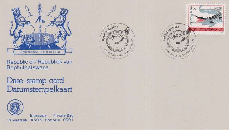 Stamps Date Stamp card Bophuthatswana