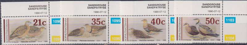 Stamps Bophuthatswana 1990 Sandgrouse - Paintings by Claude Finch-Davies