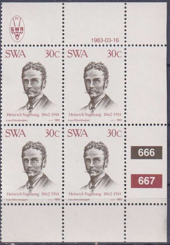 Stamps Control Blocks SWA 1983 The 100th Anniversary of Foundation of Luderitz