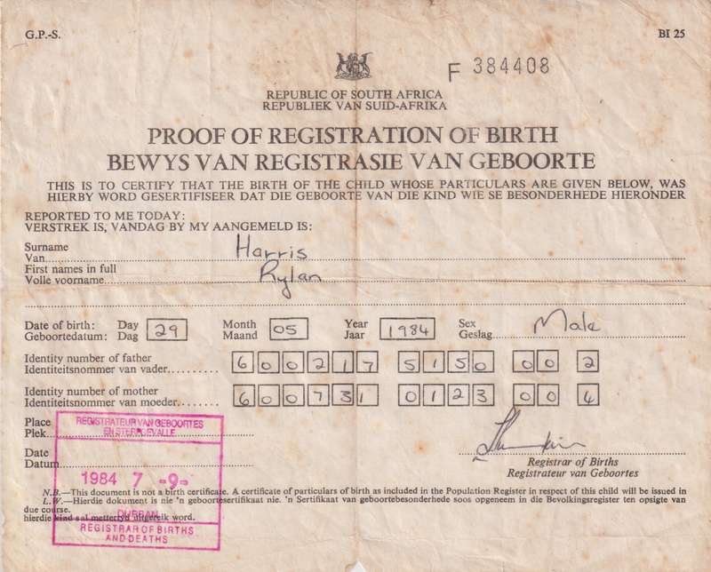 Proof of Registration of Birth