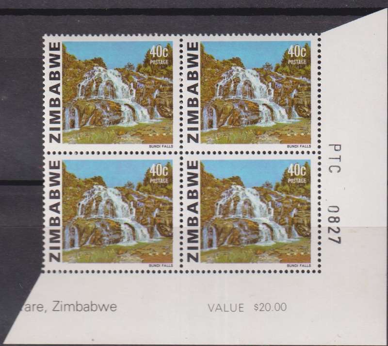 Stamp Control Blocks Zimbabwe 1983 Waterfalls