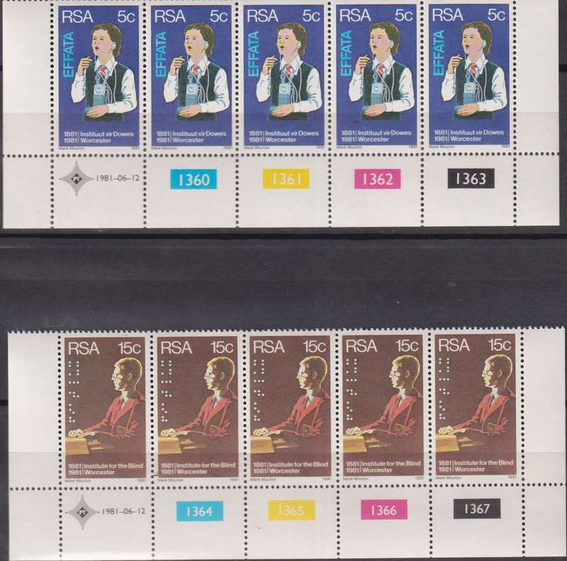 Stamp Control Blocks RSA 1981 The 100th Anniversary of the Institutes for Deaf and Blind, Worcester