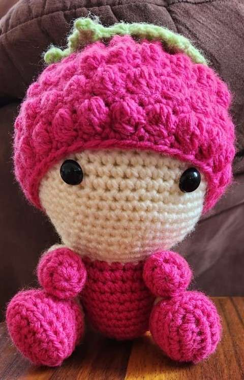 Crochet Plushie Baby with Raspberry Hat