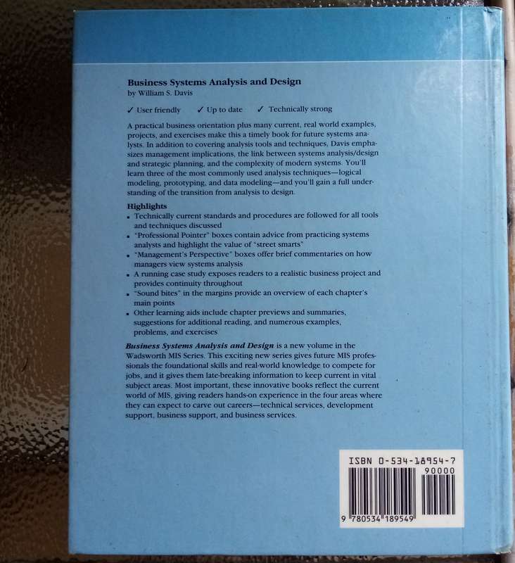 Business Systems Analysis and Design by William S. Davis  [Fair/Good]  Textbook  Cate