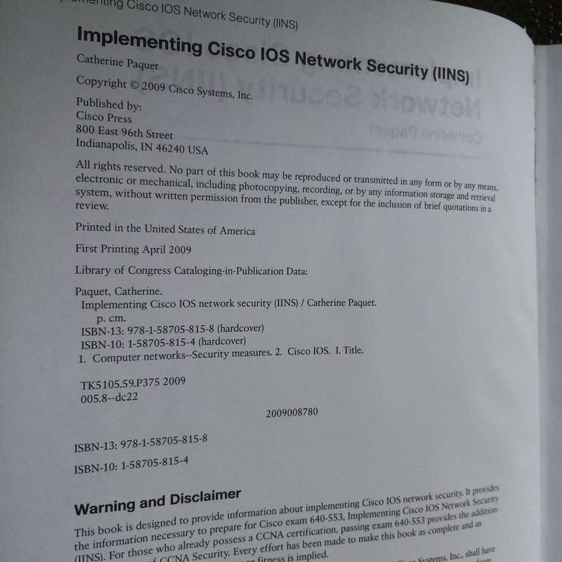 Implementing Cisco IOS Network Security (IINS) 1st Edition - Authorized Self-Study Guide for CCNA Se