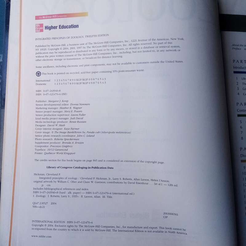 Integrated Principles of Zoology, 12th Edition"  Comprehensive Textbook on Animal Biology