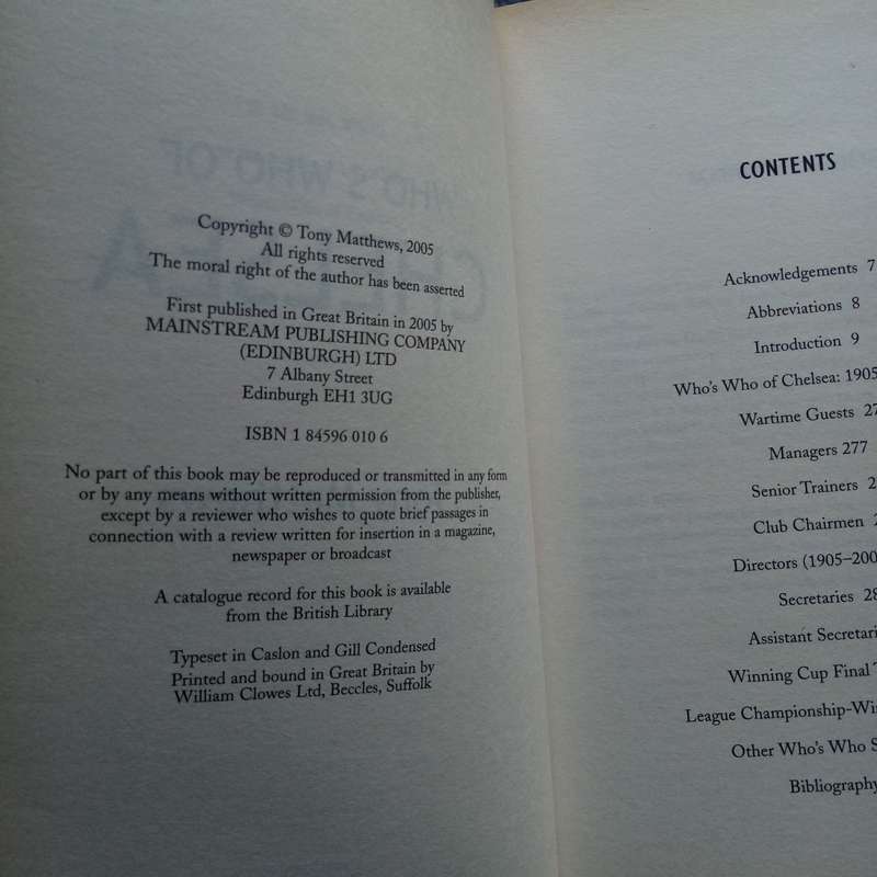 Who's Who of Chelsea by Tony Matthews  Comprehensive Biographical Guide to Chelsea FC Legends