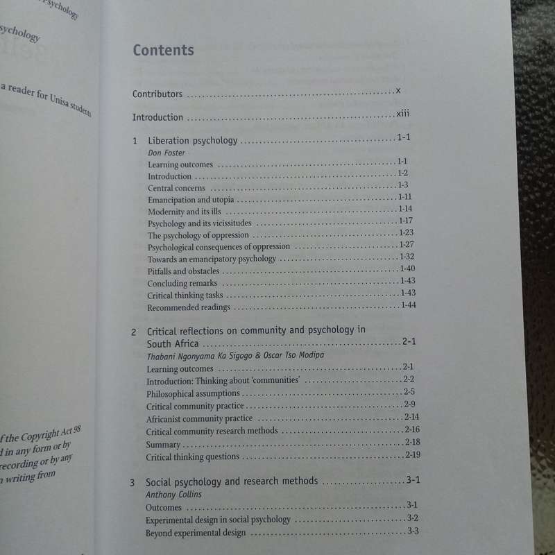 SELF, COMMUNITY AND PSYCHOLOGY. Editors: Kopano Ratele, Norman Duncan and Derek Hook