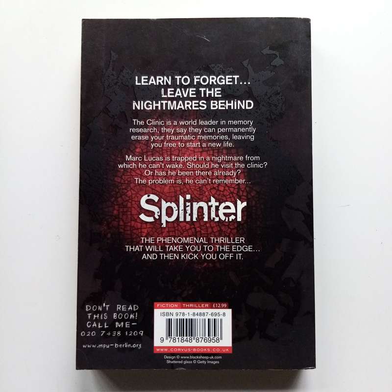 Splinter by Sebastian Fitzek | Paperback Psychological Thriller