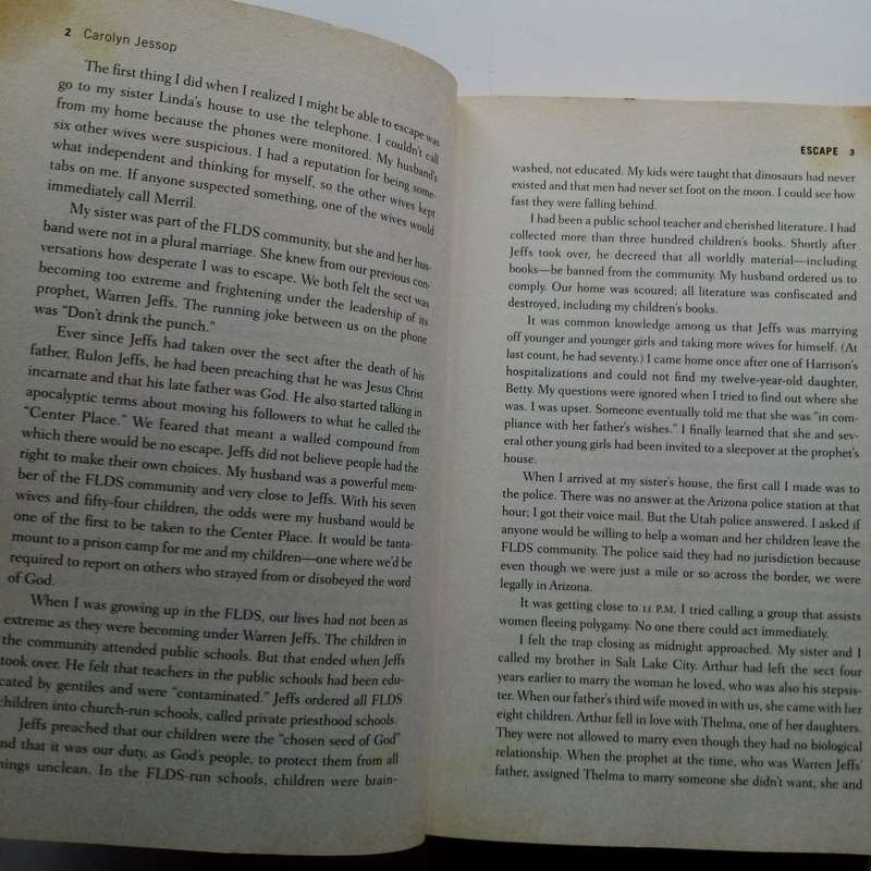Escape by Carolyn Jessop with Laura Palmer  A Powerful Memoir of Freedom from a Fundamentalist Cult