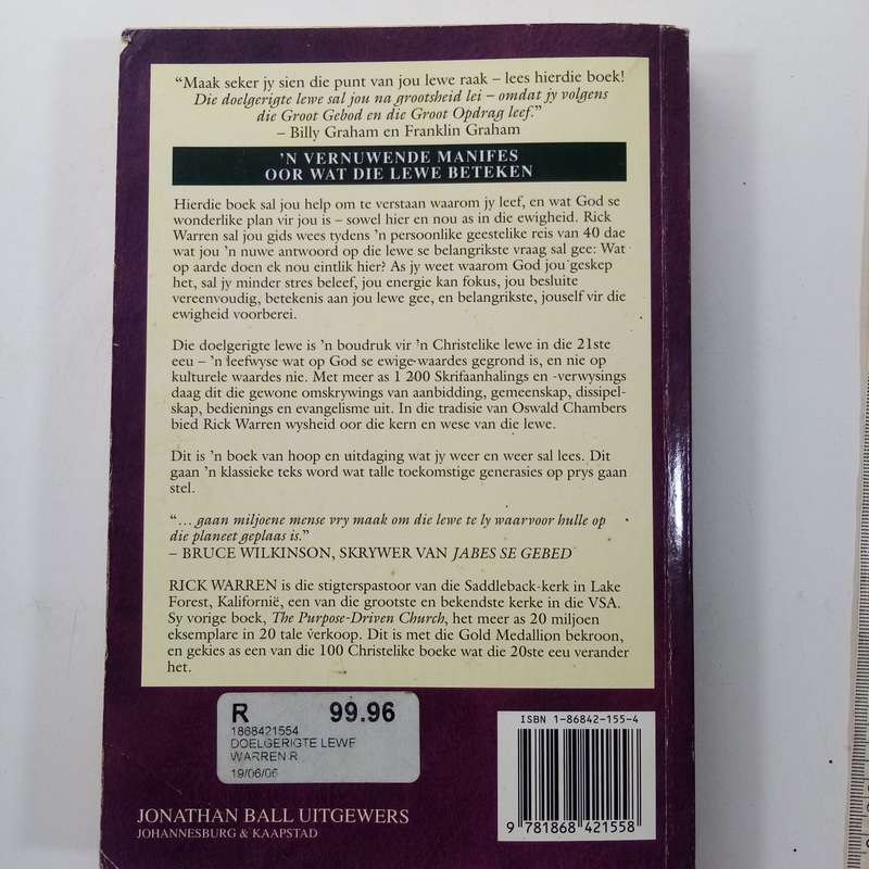 Die Doelgerigte Lewe  Rick Warren (Afrikaanse Paperback)