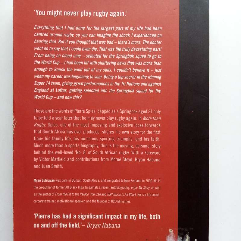 More Than Rugby by Myan Subrayan & Pierre Spies  Inspiring Rugby Memoir