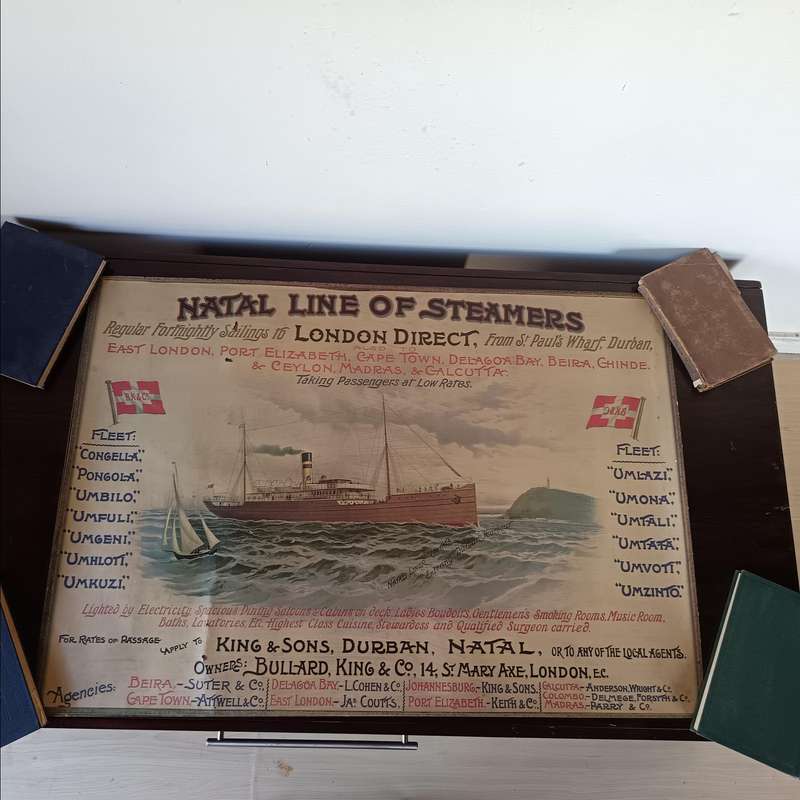 Rare 1900s SS Umtata Natal Line Steamship Poster  Durban to London Maritime Print