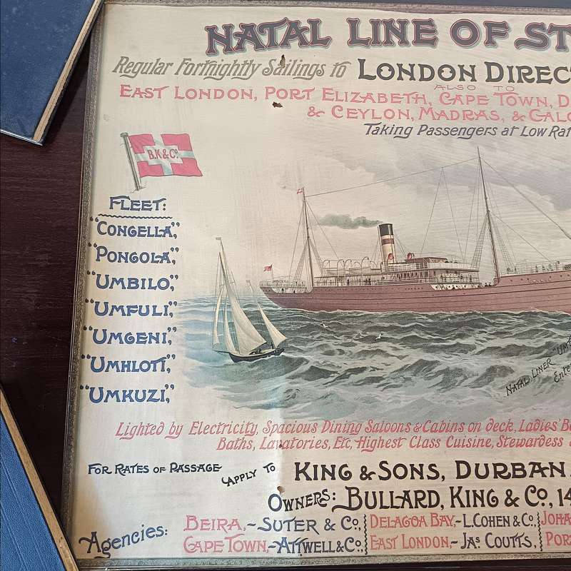 Rare 1900s SS Umtata Natal Line Steamship Poster  Durban to London Maritime Print