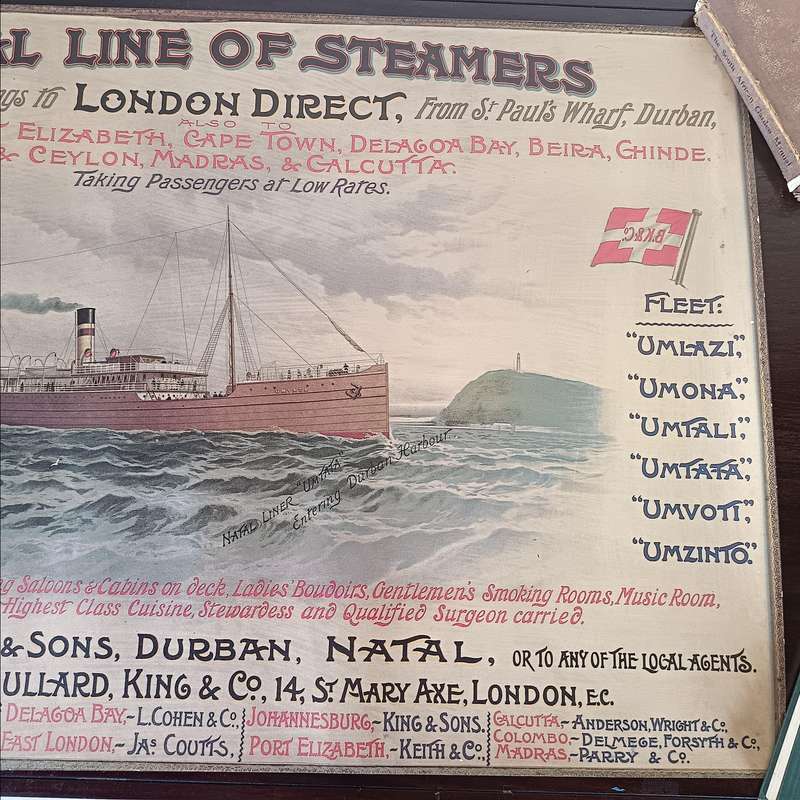 Rare 1900s SS Umtata Natal Line Steamship Poster  Durban to London Maritime Print