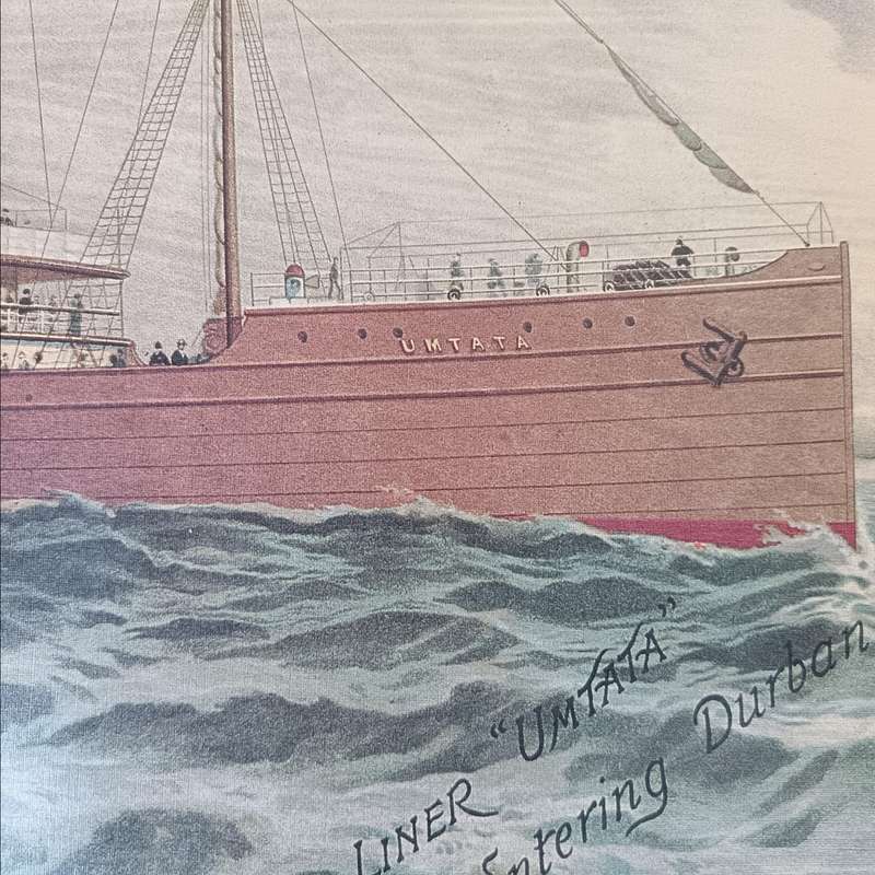 Rare 1900s SS Umtata Natal Line Steamship Poster  Durban to London Maritime Print