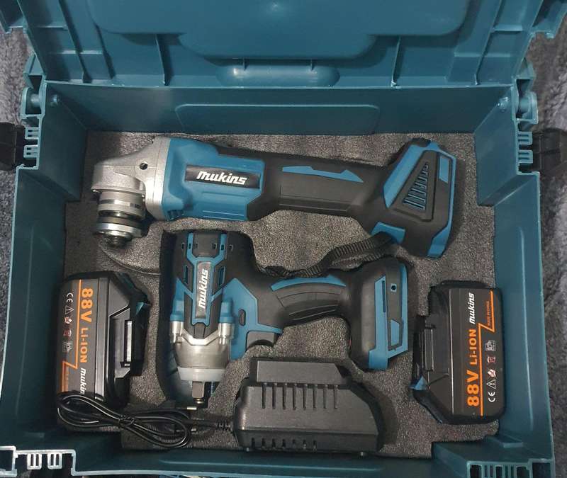 4 in 1 Cordless Power Combo Kit - Impact Wrench - Electric Drill - Angle Grinder - 100W LED Light