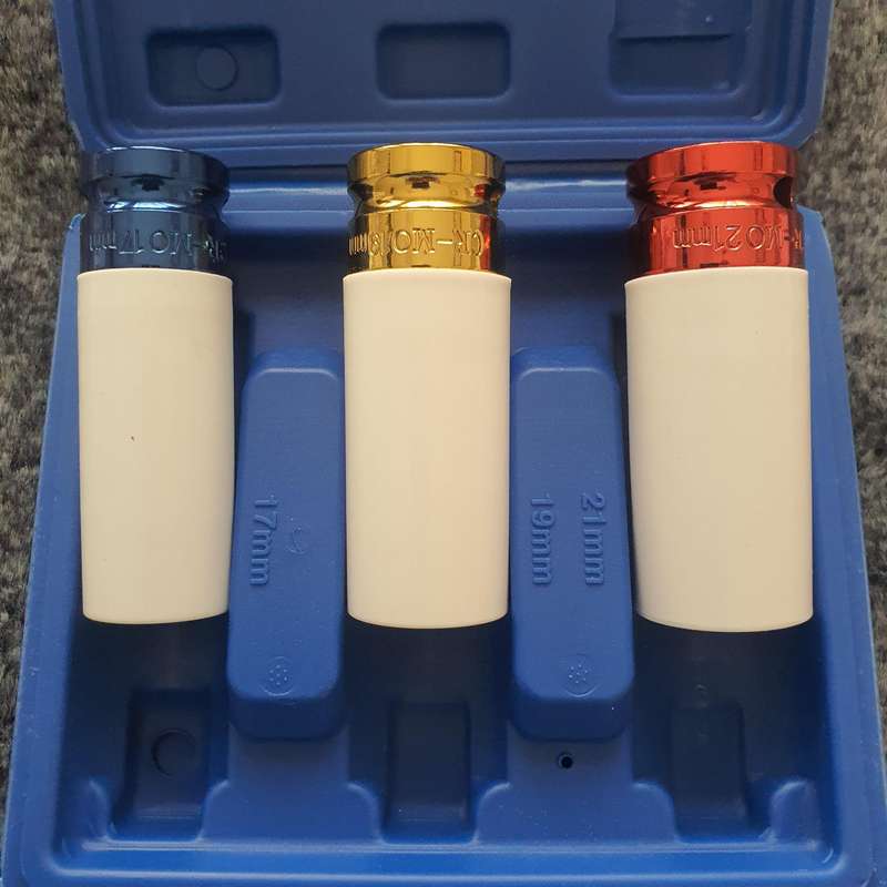 3pcs 1/2" Thin Wall Deep Impact Socket Set Plastic Sleeve