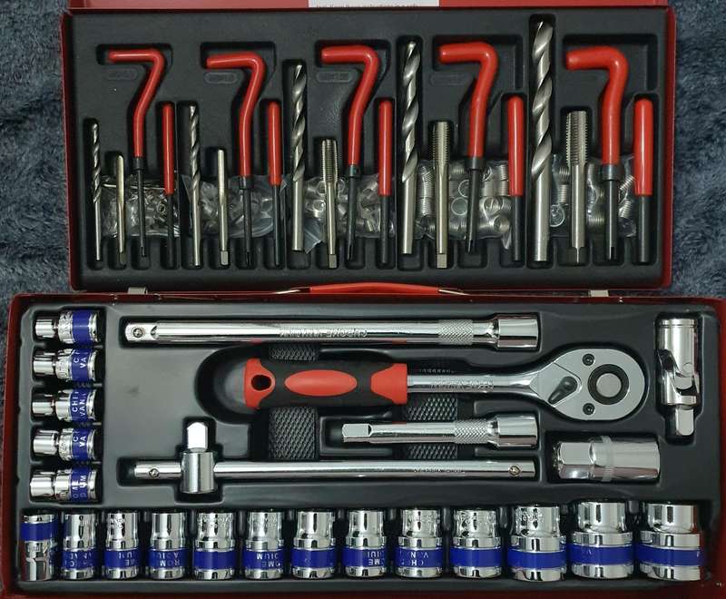 131 Piece Thread Repair Set & 24pcs 1/2" Drive Set Chrome Vanadium