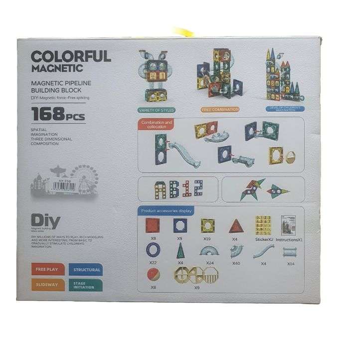 168 Piece Educational Colorful Magnetic Pipeline Building Block Set