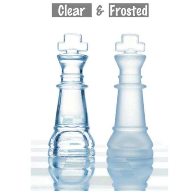 Glass Chess Set Board Game Elegant Design 32 Frosted and Clear Pieces