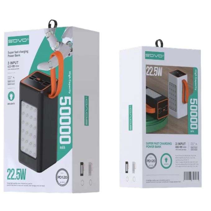 Sovo PD120 Power Bank Fast Charging QC3.0 50000mah