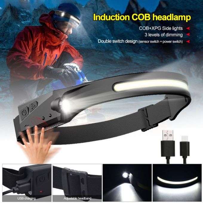 Black Induction Headlamp For Camping - 4 Pack
