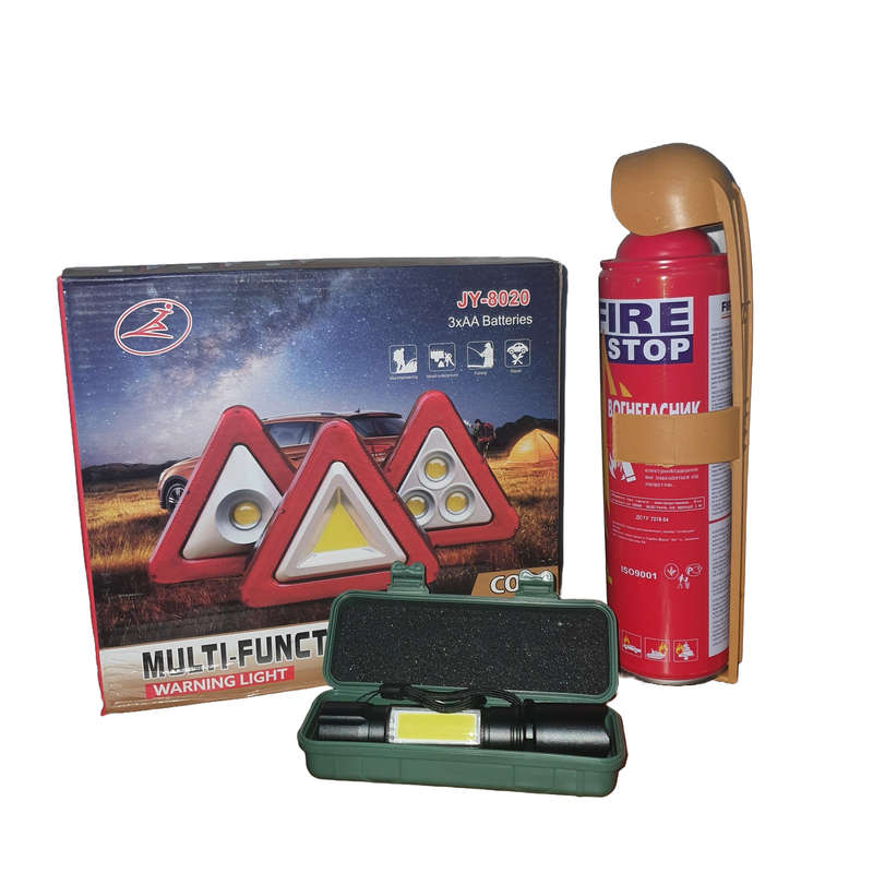 3 in 1 Combo - Emergency Kit (Led Triangle, Torch & Fire Extinquisher)