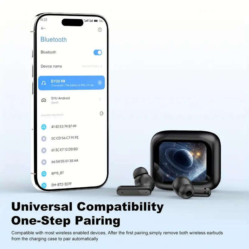 Quality Wireless Headphones -LCD Touch Screen Music Control, In-Ear, Microphone, USB-C Charging