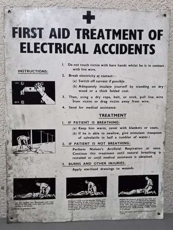 Vintage Aluminum Sheet Metal First Aid Sign. 38.5cm x 51cm