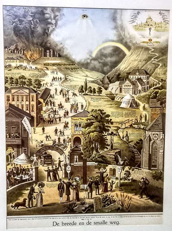 Vintage "De breede en de smalle weg" Print. Wood Frame behind Glass. 52cm x 65cm with Frame