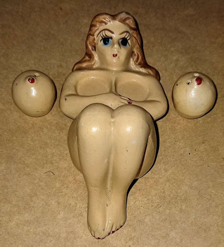 Vintage Crown Fine Ceramics Nude Girl Salt & Pepper Shakers. 12cm x 6.5cm