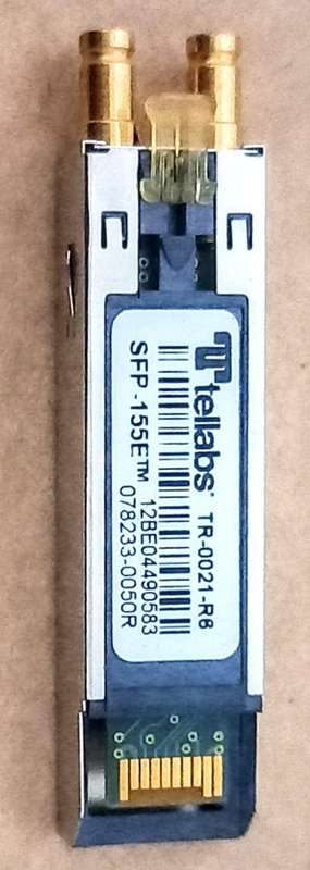 Tellabs SFP-155E-TR-0021-R6 transceiver module.