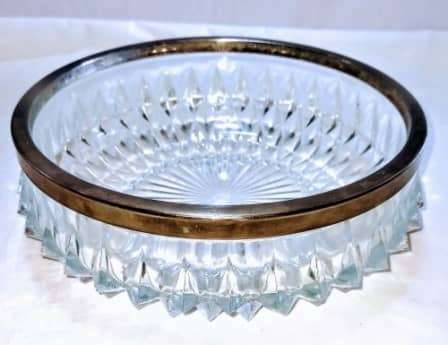 Vintage Diamond Cut Brilliant Glass Bowl with EPNS Metal Rim. 22cm Diameter