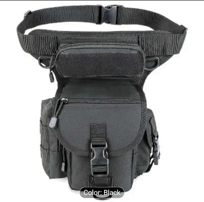 Black Multi-Purpose Drop Leg Pouch - Water-Resistant Polyester, Ideal for Hiking, Fishing & Outdoor