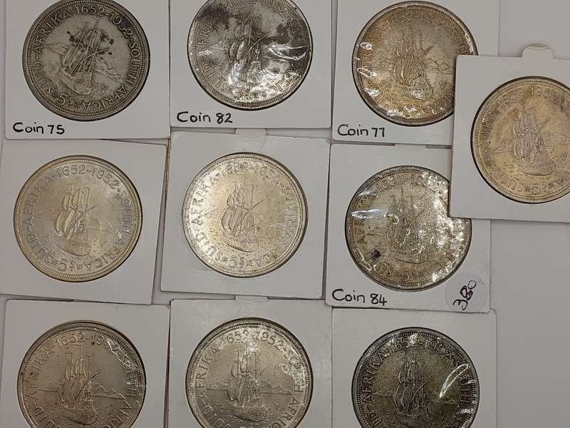 10x 1952 5 Shillings weight 28.28g each 50% silver content 14.14g pure silver bid per coin