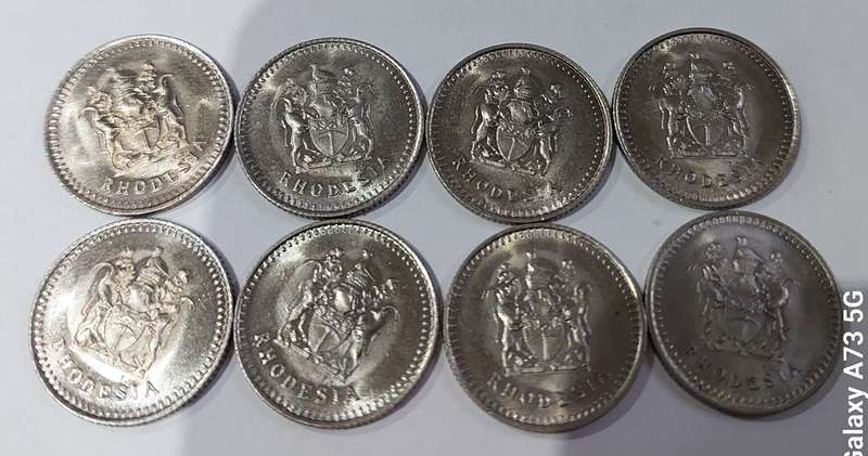 6 x 1976 Rhodesia 5 Cent coins