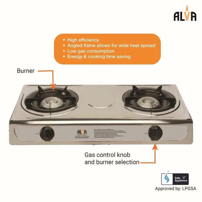 ALVA Double Burner LP Gas Stove | Stainless Steel Body | 2 Plate